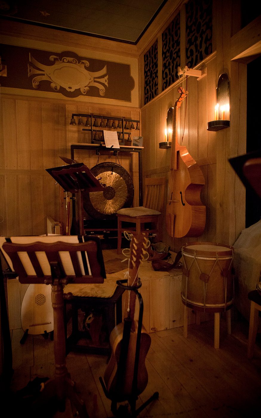 Some instruments sit backstage in a theatre