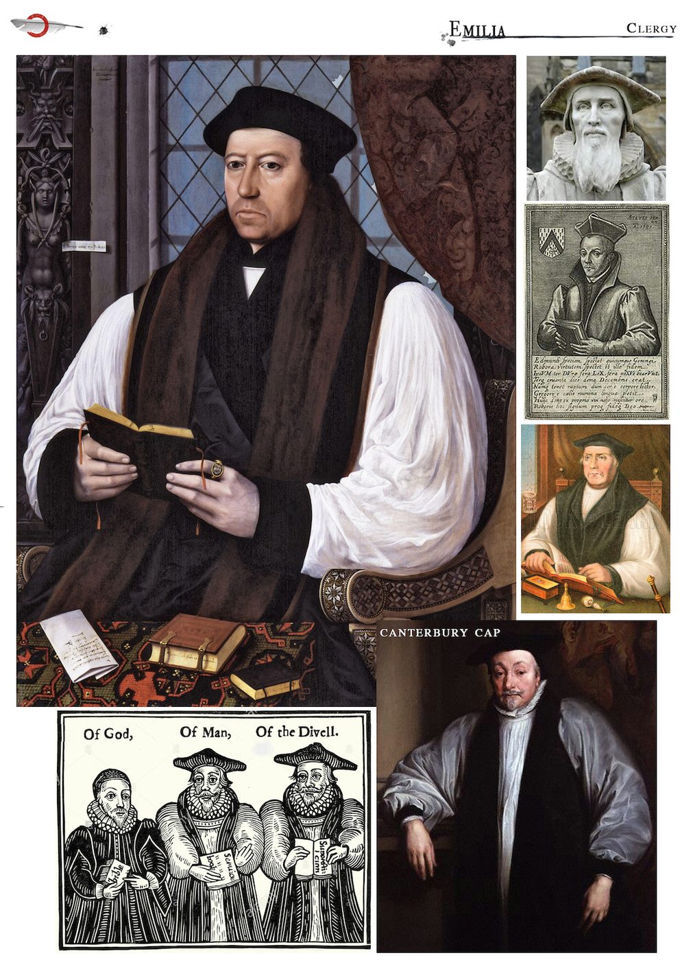 A collage of sketches, photos and illustrations to inspire a costume design