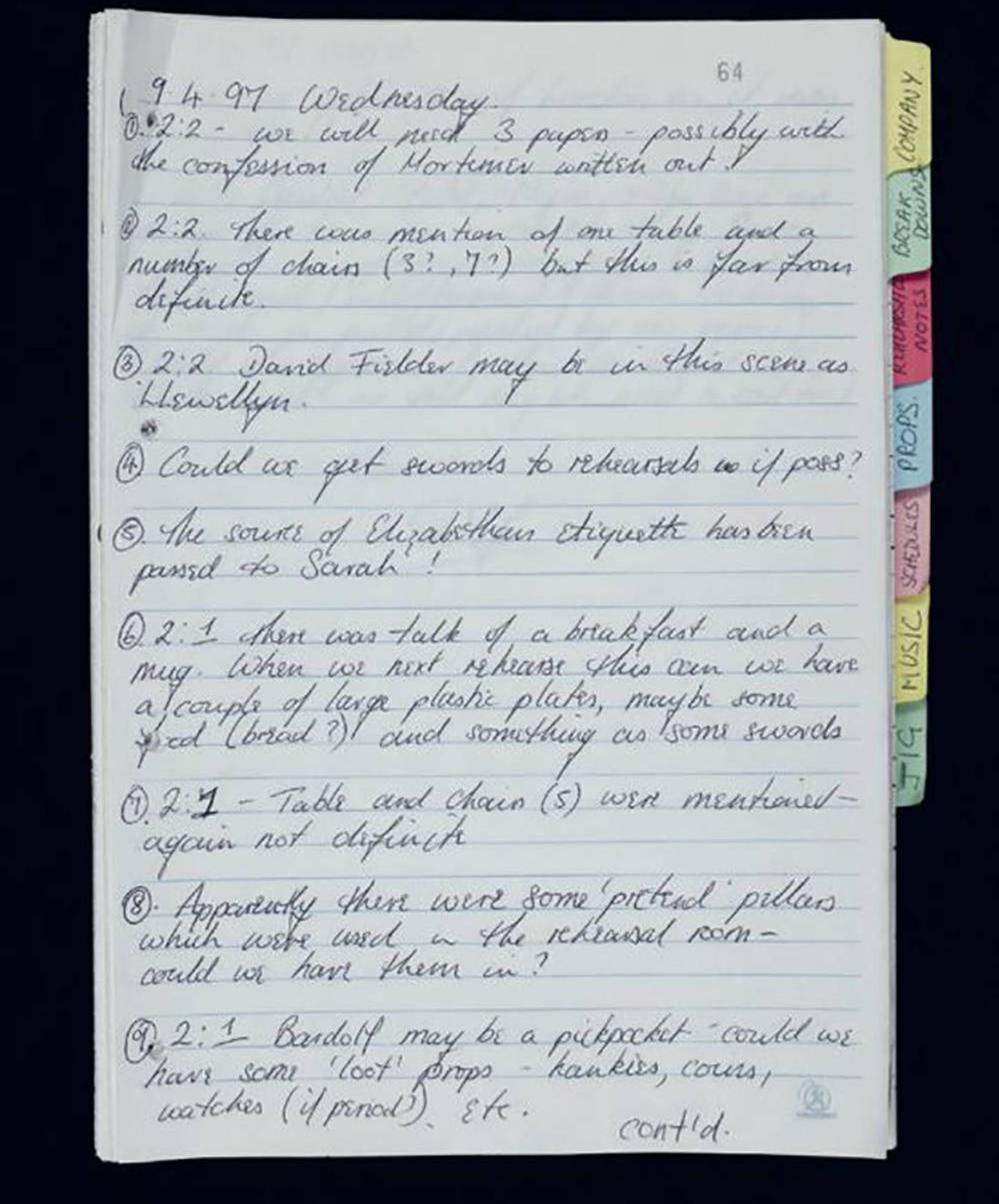 A promptbook with writing.