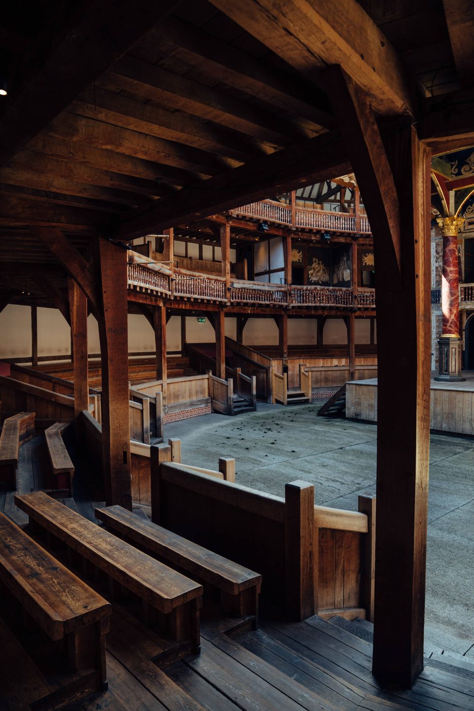 The view of an outdoor stage from a seat