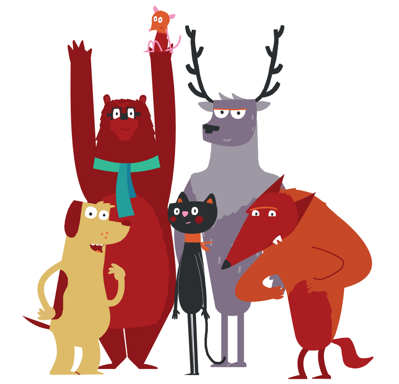 An illustration of a group of animals
