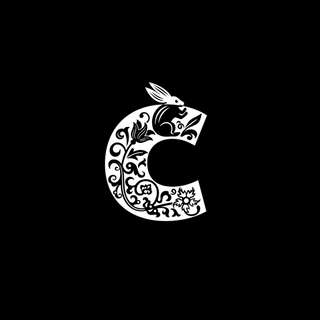 Stylised white letter 'C on a black background