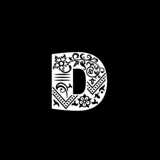 Stylised white letter 'D' on a black background