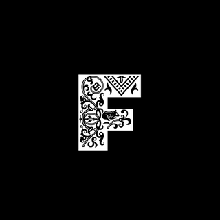 Stylised white letter 'F' on a black background