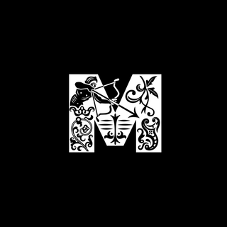 Stylised white letter 'M' on a black background