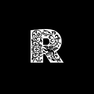 Stylised white letter 'R' on a black background