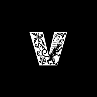 Stylised white letter 'V' on a black background