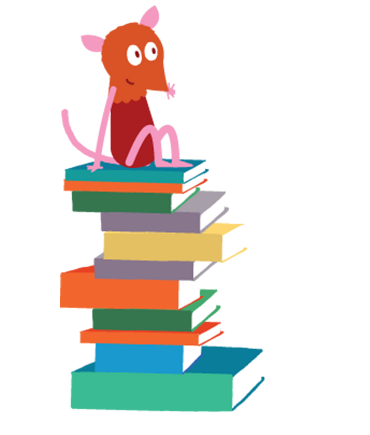 An illustration of a mouse sitting on some books